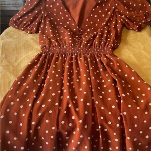Madewell Rust Polka Dot Midi Dress